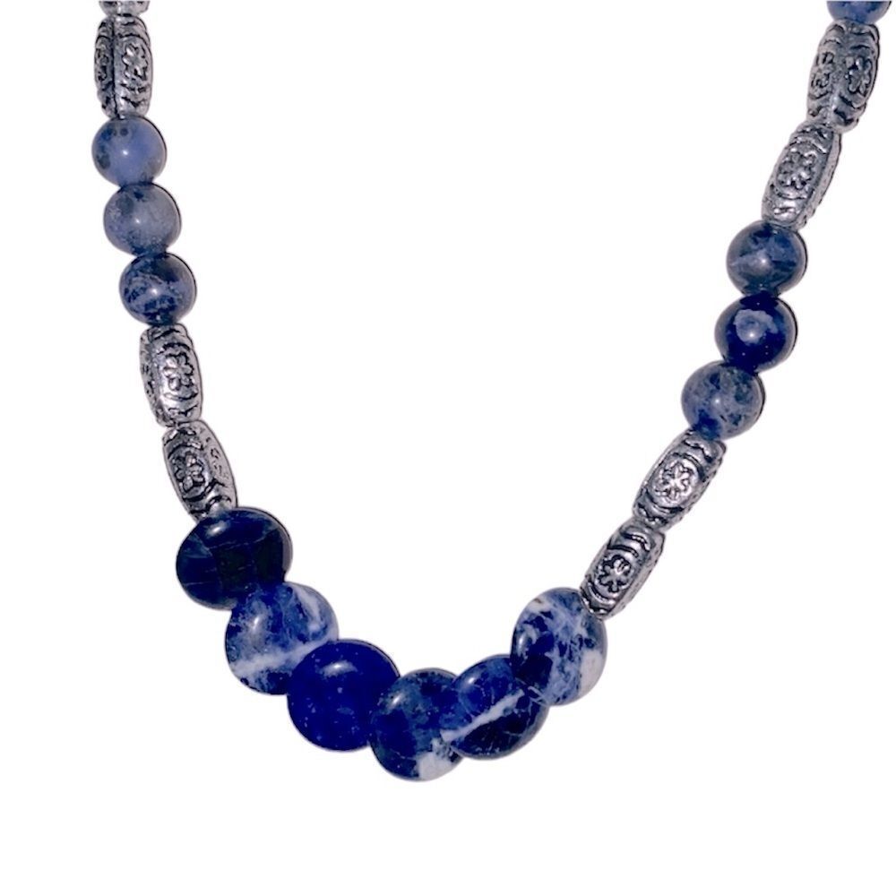 Blue Western Cowgirl Beaded Magnetic Closure Minimalist Necklace Marble Disc
